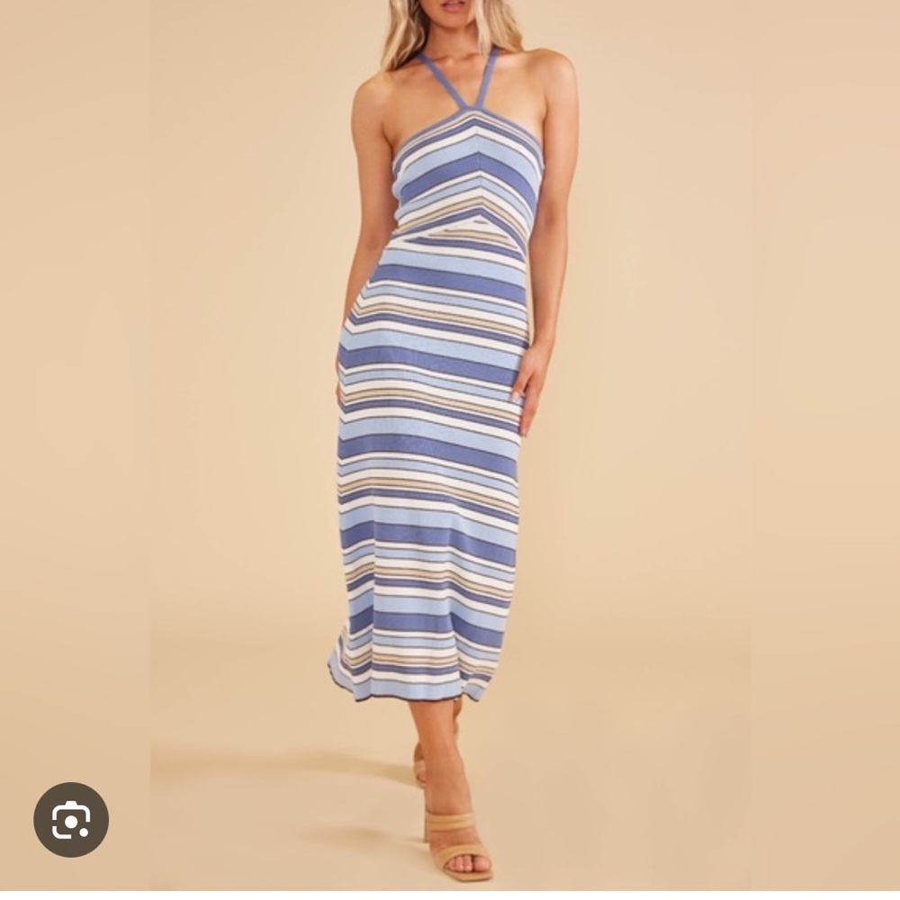 NWT MINKPINK Striped Bianca Knit Midi‎ Dress Summer Vacation Resortwear Halter